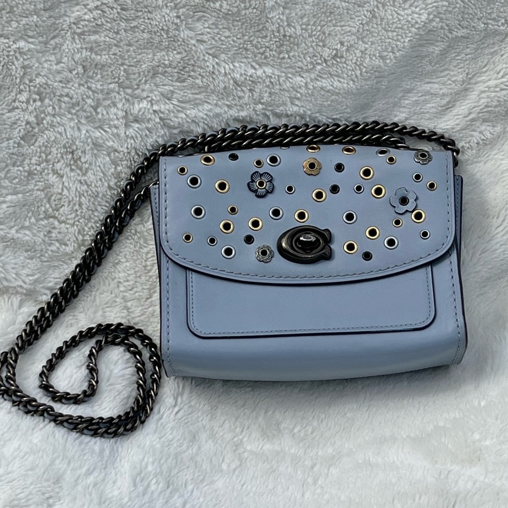 EUC Coach Parker 18 with Scattered Rivets in Blue Gray with Gunmetal Hardware - Picture 16 of 16